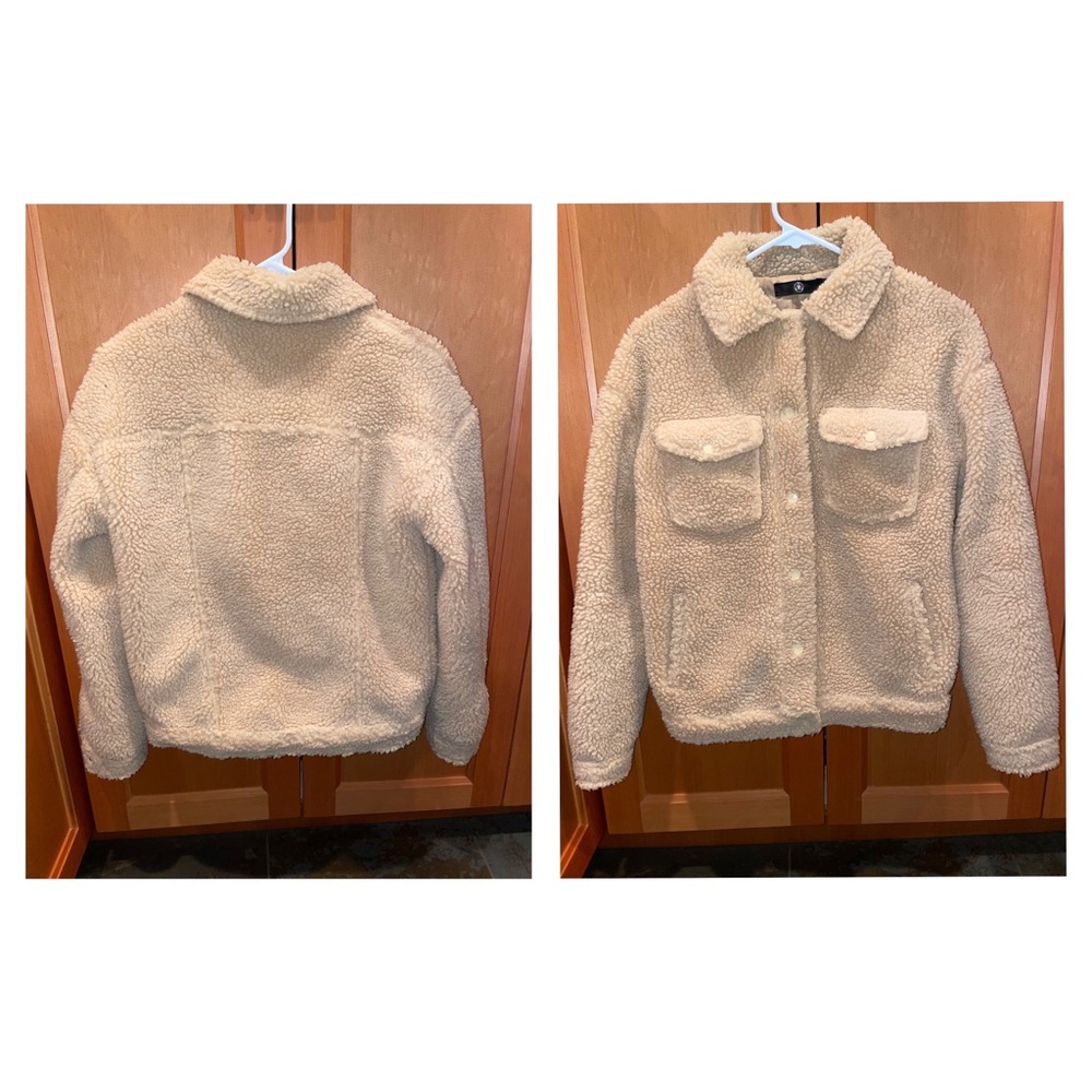 ASOS tan button up sherpa with collar size S